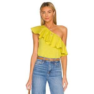 Nation LTD Noella Chartreuse One-Shoulder Ruffle Top Small Revolve Boho Vacation